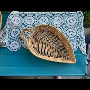 Vintage Mid-Century Modern wicker Leaf basket